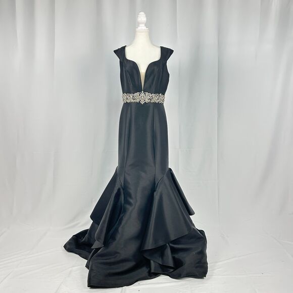 Jovani Black Maxi Dress with Silver Embellishment - Picture 1 of 4